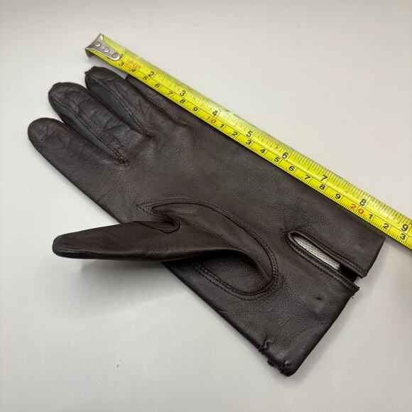 VTG Leather Gloves Sz 7 Brown Knit Fabric Lined Unbranded Braided Embellished - Picture 7 of 10